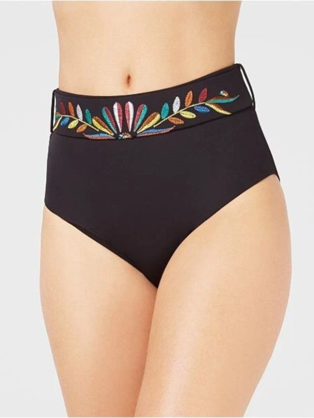 Soluna Black Radiant Embroidered-Belt Bikini Swim Bottom Swimsuit Size M NEW